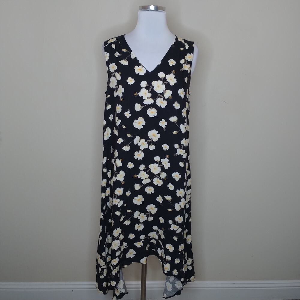 Lord & Taylor Floral Midi Dress Sharkbite Hem Sleeveless